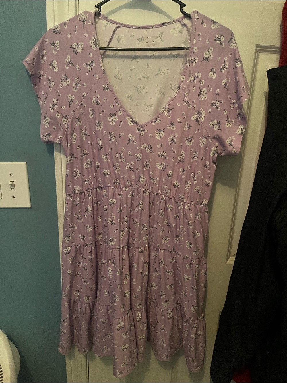 No Boundaries Lavender Floral V-Neck Tiered Dress